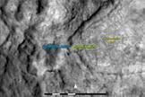 This map shows the location of "Cumberland," the second rock-drilling target for NASA's Mars rover Curiosity, in relation to the rover's first drilling target, "John Klein." Image released May 9, 2013.