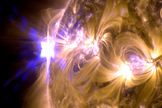 A close-up of an an X1.7-class solar flare on May 12, 2013 as seen by NASA's Solar Dynamics Observatory.