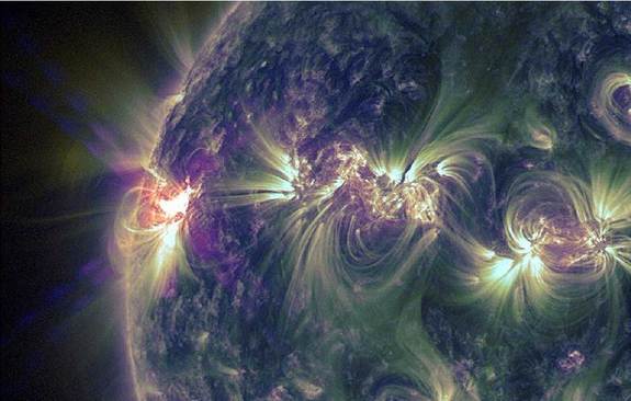 A huge X1.2-class solar flare erupted from the sun late Tuesday (May 14, 2013), the fourth major flare in two days from a busy sunspot on the surface of the sun. NASA's Solar Dynamic Observatory captured this view of the event.