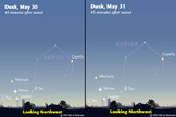 Mercury, Jupiter and Venus appear close together in the sky, May 30-31, 2013.