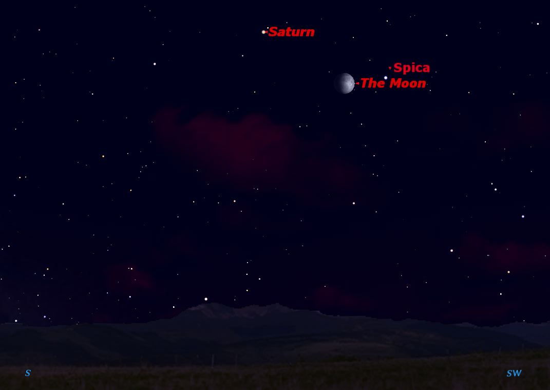 Moon Framed by Saturn and Spica, June 2013