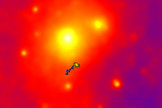 An alternate-color version of a photo of the dwarf galaxy IC3418, which appears to be in the process of dying.