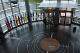The lobby of the Canadian Space Agency emphasizes international collaboration as well as art that looks a lot like planetary orbits.