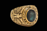 West Point ring worn in space by astronaut Edward White, made by L. G. Balfour Co., American, of 14 kt gold. White wore this ring as the first American to walk in space during the Gemini 4 mission. He tragically died in the Apollo 1 fire.