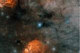 This picture shows the sky around multiple star Gliese 667. The bright star at the centre is Gliese 667 A and B, the two main components of the system, which cannot be separated in this image.