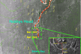 This driving map of NASA's Opportunity rover shows its path on Mars after driving for 3,348 Martian days, or sols. The path carried Opportunity from a point called Cape York toward its next destination, Solander Point. Image released in July 2013.