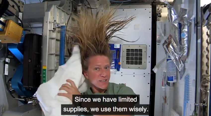 Astronaut Nyberg Demonstrates Washing Hair on the International Space Station #2