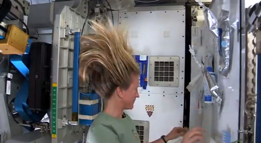 Astronaut Nyberg Washes Her Hair in Space
