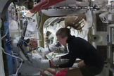 Astronaut Parmitano (left) re-entered the International Space Station following cancellation of a spacewalk on July 16, 2013, owing to water floating inside his helmet.