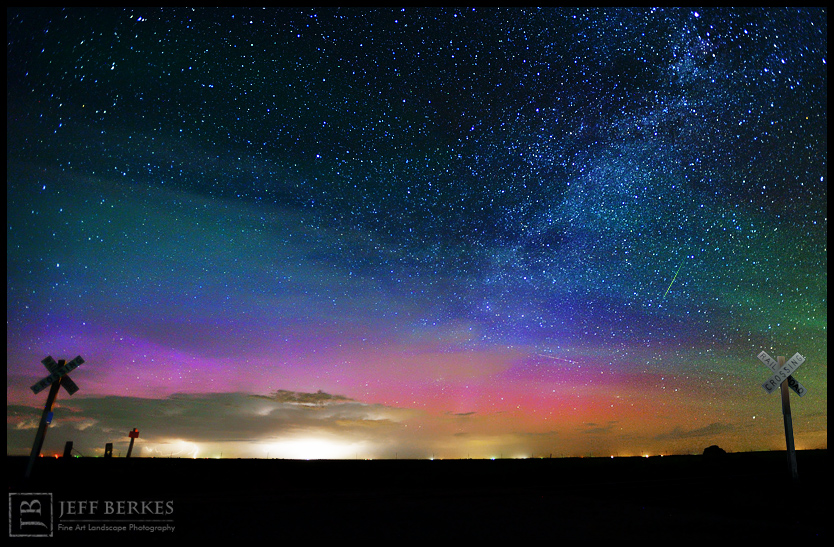 Northern Lights, Bootid Meteor and Milky Way Over Kansas