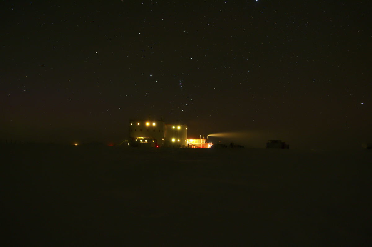 Winter Night at Concordia Station in Antarctica