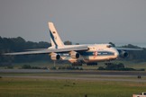 An aircraft carrying Orbital Sciences' second Cygnus spacecraft arrives at NASA's Wallops Flight Facility on Wallops Island, Va., on July 18, 2013.