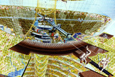 An artist’s depiction of a construction crew at work on the Bernal Spheres colony from space colony summer studies conducted at NASA Ames in the 1970s.