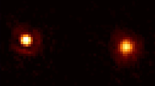 The red giant star Mira A (right) and its companion, a close binary pair.