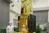 The Japanese SPRINT-A satellite is readied ahead of its planned Aug. 27, 2013 launch onboard Japan's new Epsilon rocket.