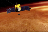 This artist's conception shows the NASA's MAVEN spacecraft orbiting Mars. The mission will launch in late 2013.