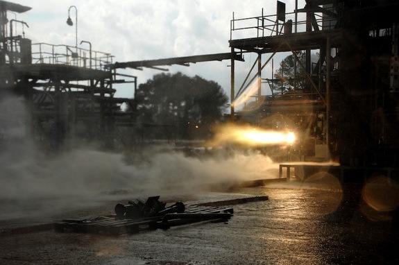 Researchers created a rocket engine injector using 3D printing. It blazed to life during a hot-fire test on Aug. 22, 2013, at NASA's Marshall Space Flight Center (MSFC) in Huntsville Ala.