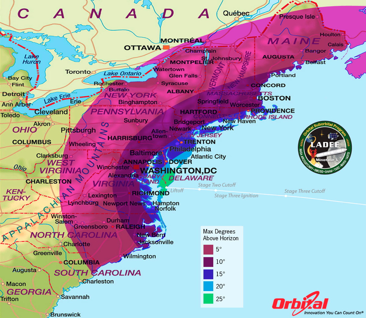 LADEE Launch Viewing Maximum Elevation Map