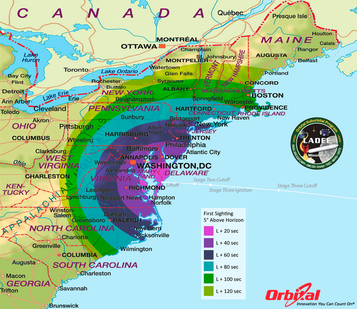 Time of LADEE First Sighting Map