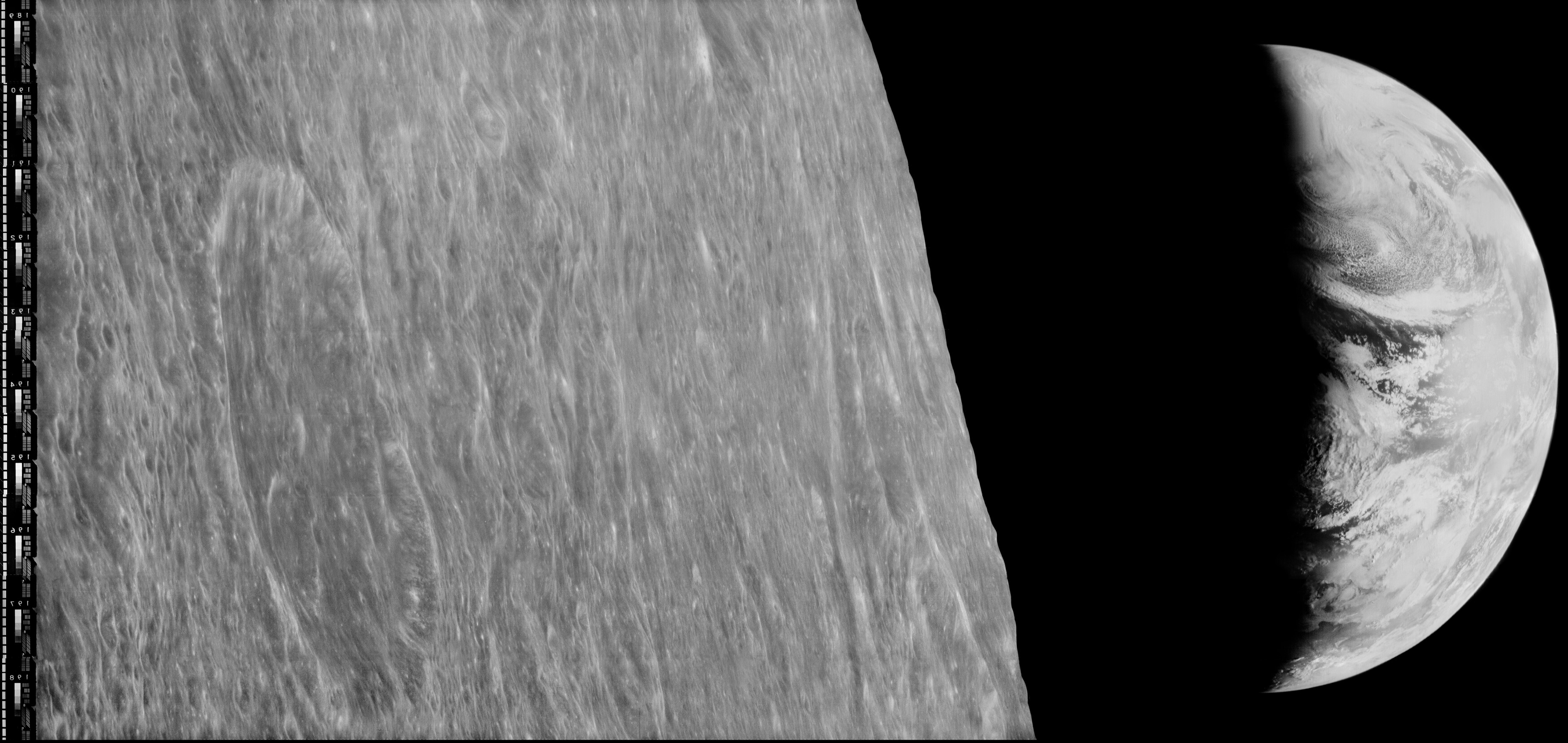 Reprocessed 1966 Lunar Orbiter Photo of Earth and Moon