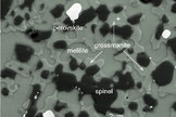Spinel seen in a sample from the Allende meteorite.