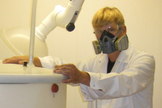 Fredrik Terfelt, a research engineer in the project, seen here in the lab using acid to dissolve rocks in search of the meteorite spinels.