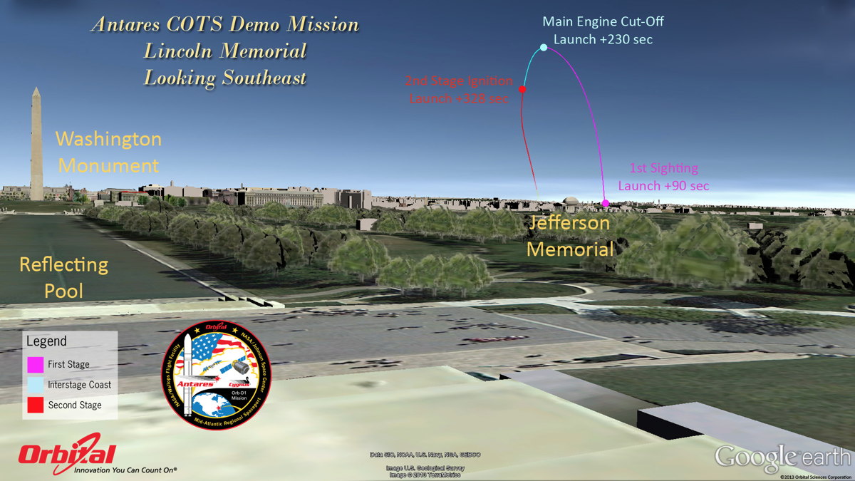 Cygnus-Antares Launch: The View from the Lincoln Memorial