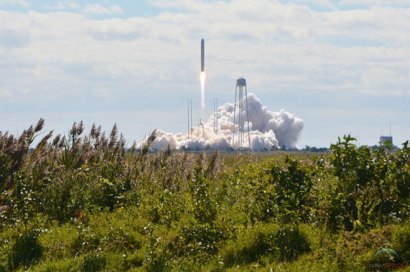 Orbital Sciences' Antares rocket lifts off with the company's first Cygnus space station resupply ship from NASA's Wallops Flight Facility in Virginia on Sept. 18, 2013.