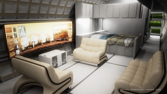 Interior view of a possible habitat on Mars by the Mars One project.