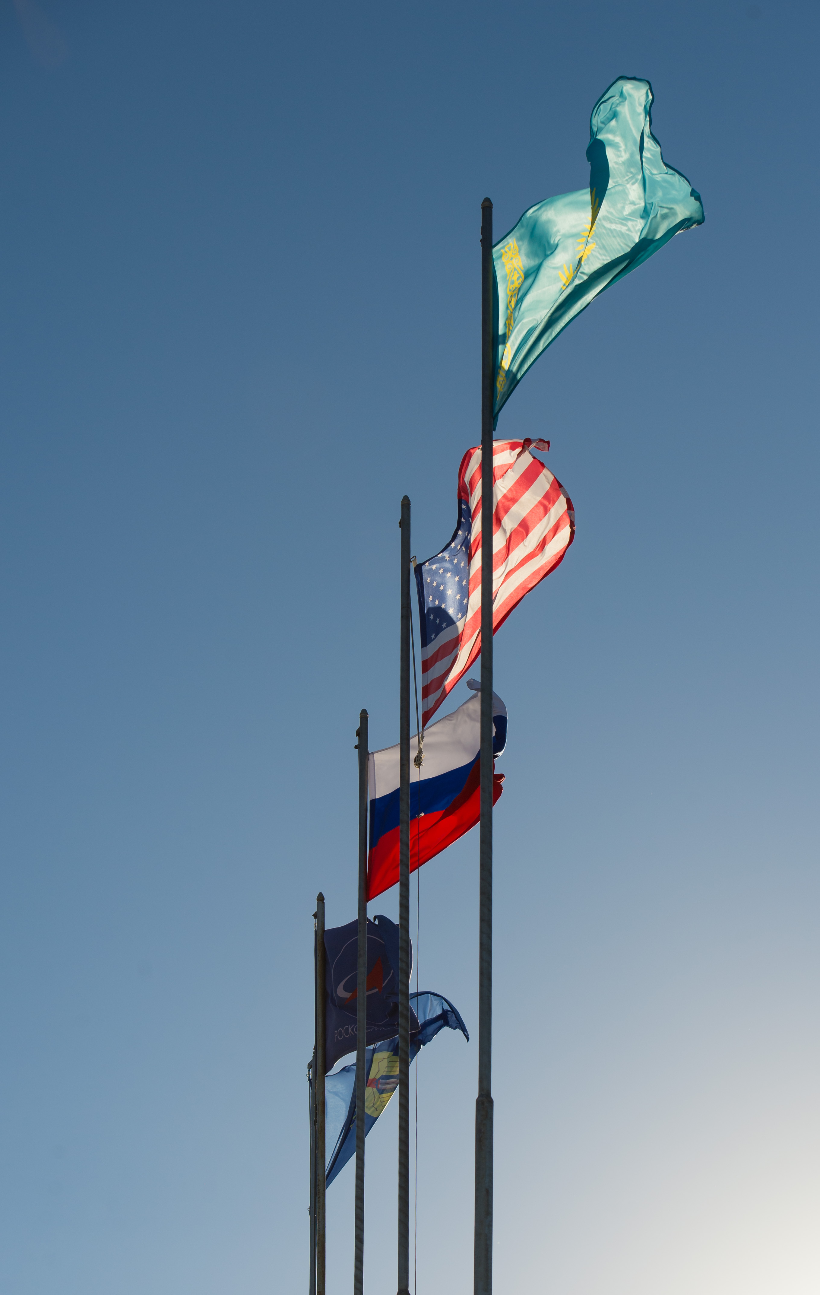 Expedition 37: Flags of Kazakhstan, the United States and Russia