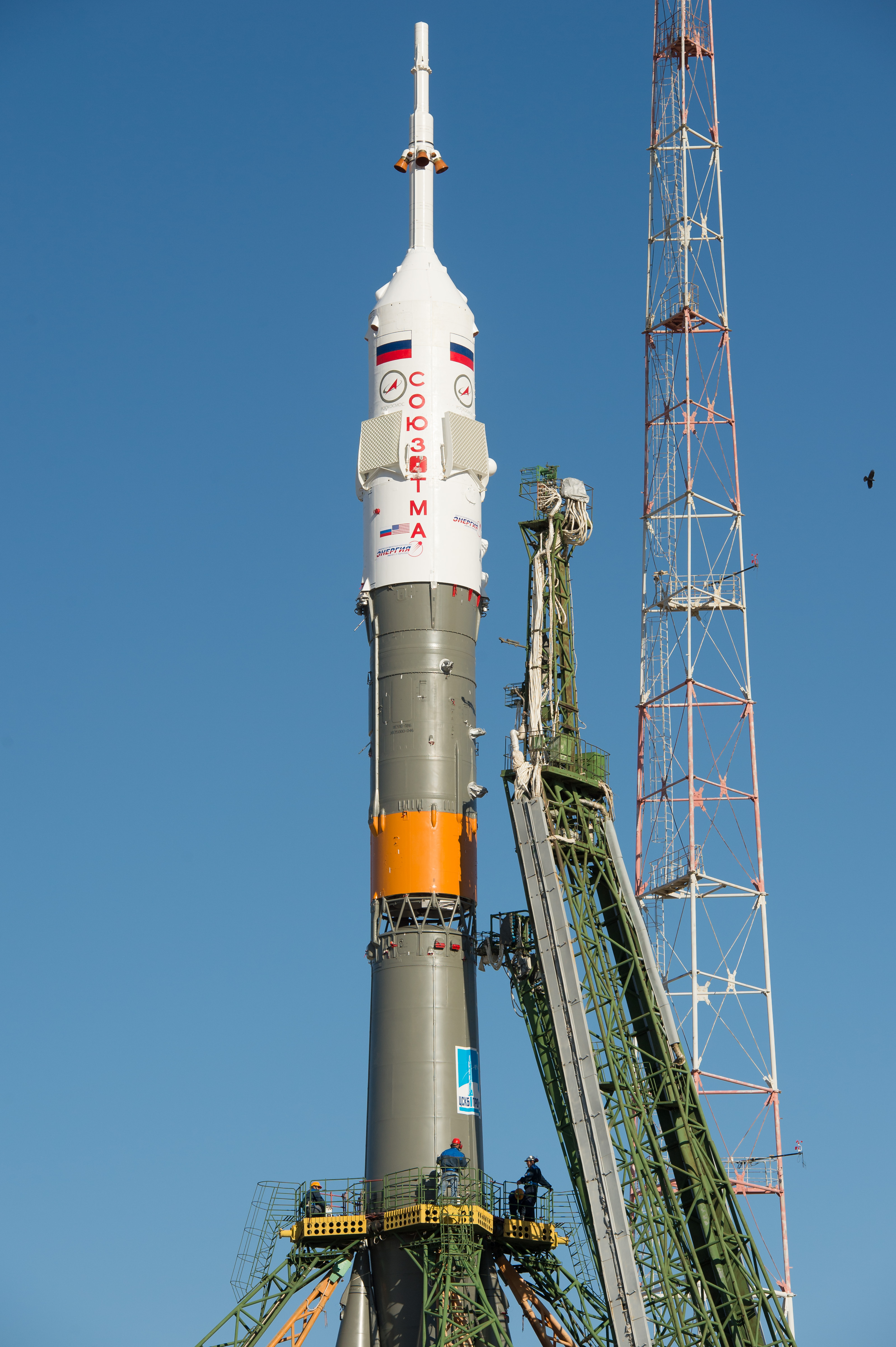 Expedition 37: Gantry Mechanisms Secure Soyuz Rocket