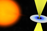 This artist's impression shows a neutron star and its companion when the accretion has stopped and the neutron star is emitting radio pulses. Image released Sept. 25, 2013.