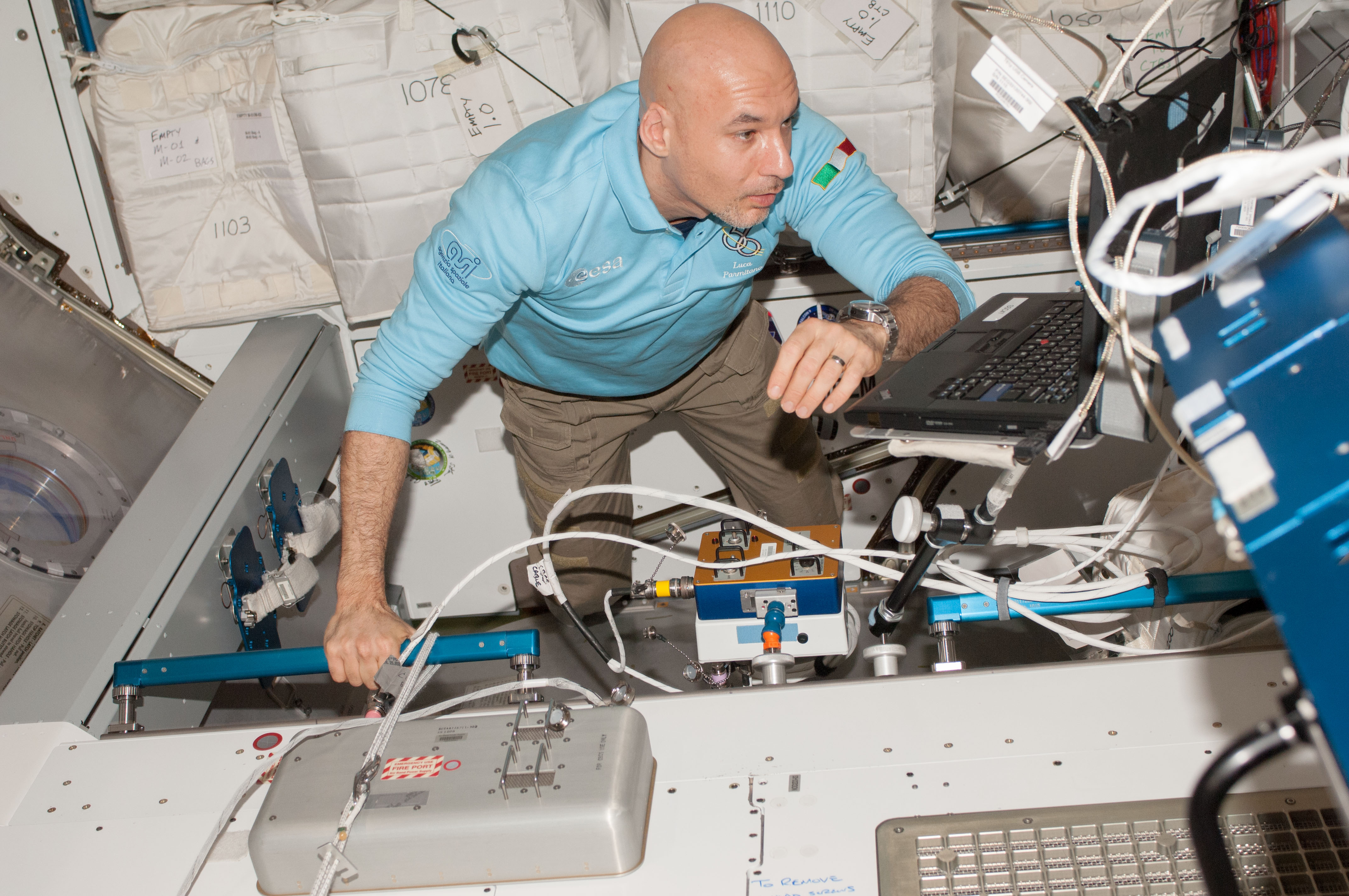Expedition 37: Luca Parmitano Works Inside ISS Harmony Node