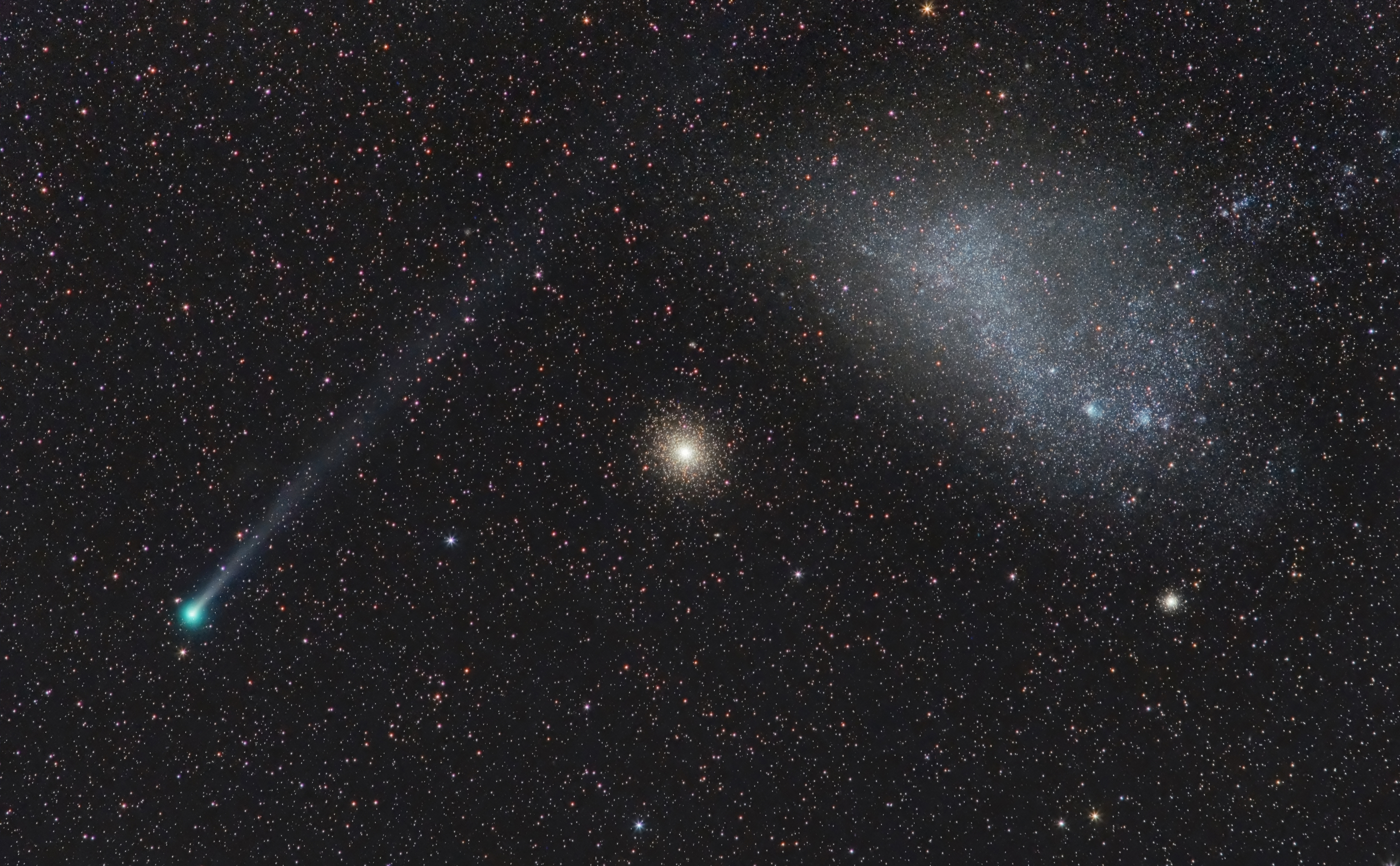 Our Solar System: Cosmic Alignment Comet Lemmon, GC 47 Tucanae, and the SMC