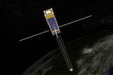 An artist's rendition of the football-sized Firefly satellite in low-Earth orbit. Firefly's mission is to study the relationship between lightning and huge bursts of gamma rays called terrestrial gamma ray flashes. It is scheduled to launch on Nov. 19, 2013, with 27 other CubeSat missions on the Orbital Sciences ORS-3 mission, lifting off from Wallops Island, VA.