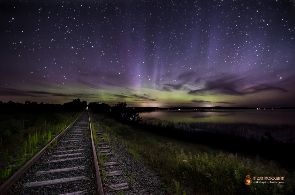 Aurora Borealis Dances Over Unity Pond Train Tracks: Modified