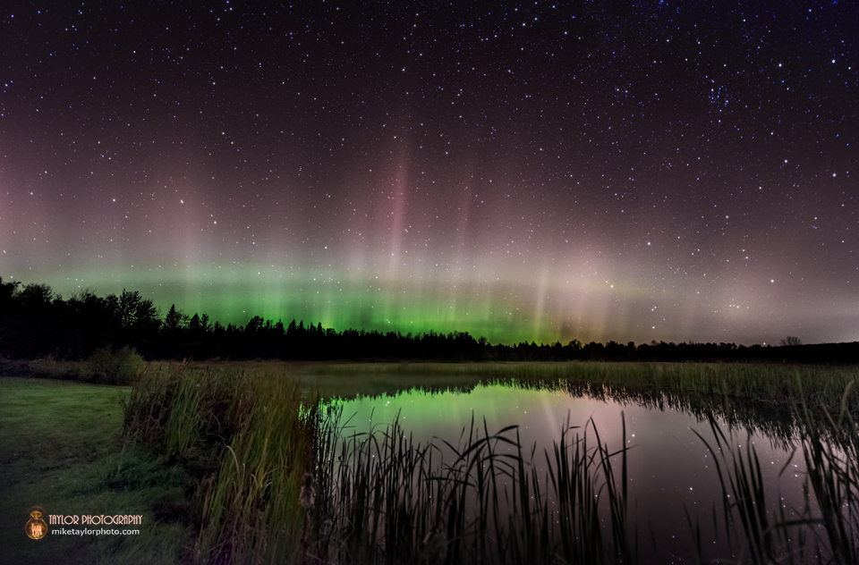 Aurora Borealis Arc Covers Night Sky Over Pond: Modified