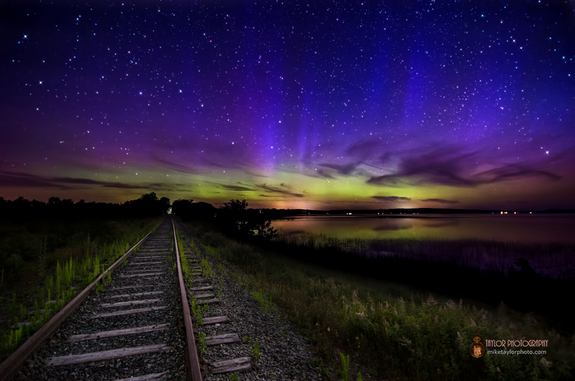 For this aurora, photographer Mike Taylor didn't see much of the beauty until he viewed the long-exposure-time images on his computer.