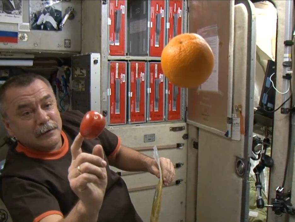 Mikhail Tyurin Plays With Food on ISS