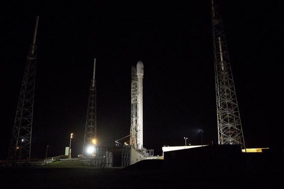 A SpaceX Falcon 9 rocket stands poised to launch the SES-8 communications satellite into orbit from Cape Canaveral Air Force Station, Fla. The November 2013 mission will be SpaceX's first launch of an upgraded Falcon 9 rocket from Florida.