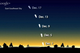 This NASA graphic shows the possible location of Comet ISON in the December night sky if the comet has survived its close sun encounter enough to be visible to the naked eye.