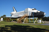 The mockup space shuttle "Independence" as seen at Space Center Houston after repairs were made to remove and cover up the graffiti left by vandals on Wednesday, Nov. 27, 2013.