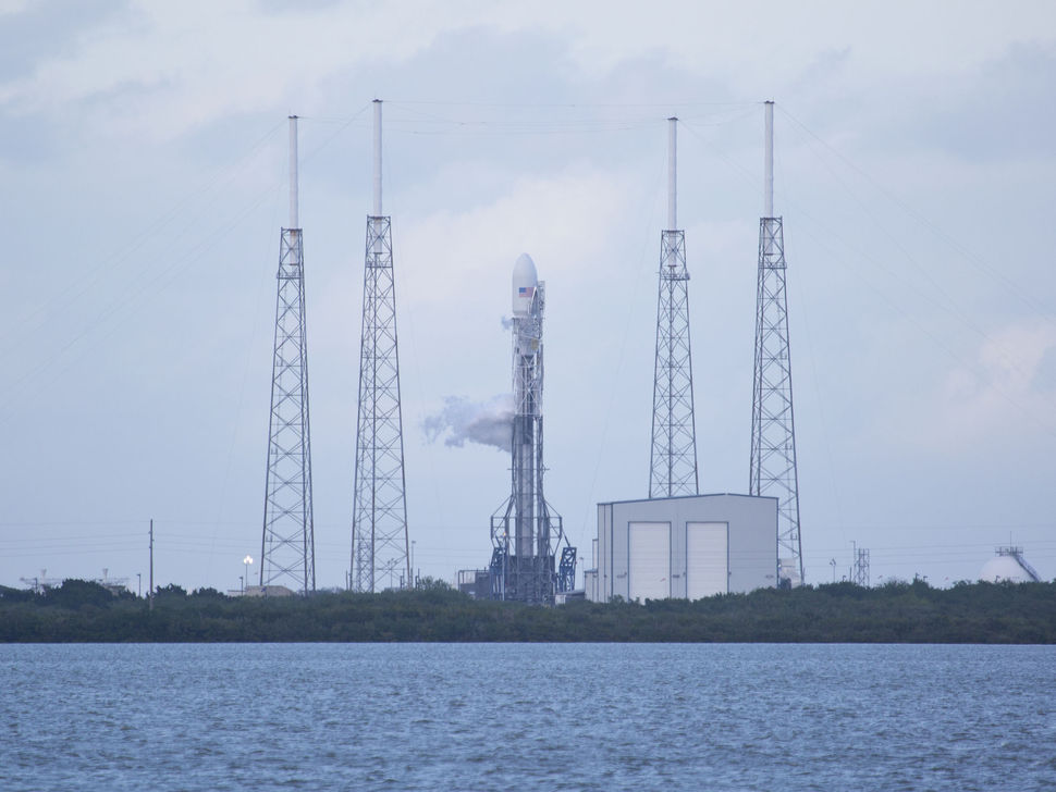 Falcon 9 Vertical on the Launch Pad for SES-8