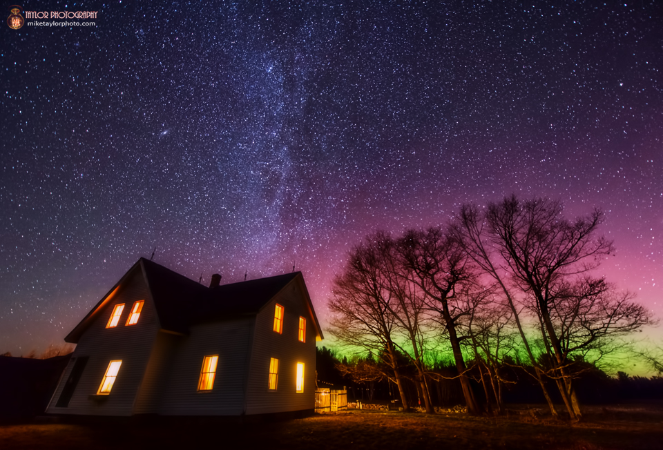 Aurora Over Maine Farmhouse by Taylor