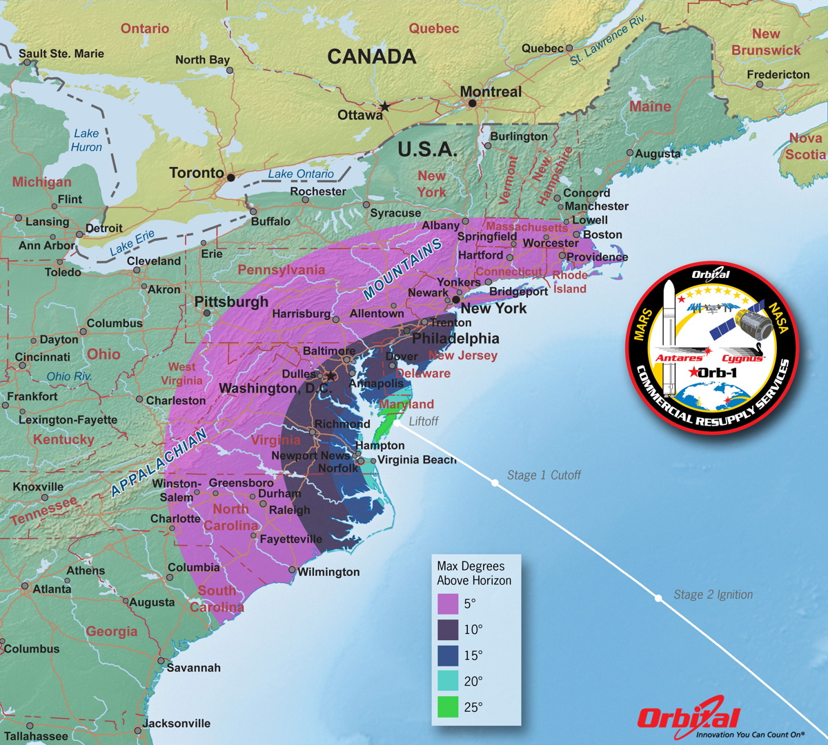 Maximum Elevation Map of Antares Launch, Dec. 18, 2013
