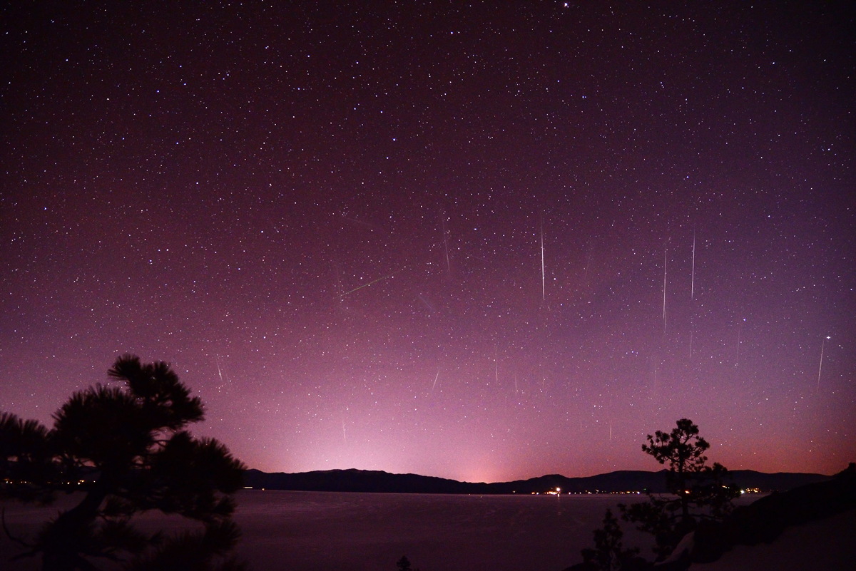 2013 Gemind Meteor Shower Over Lake Tahoe, NV