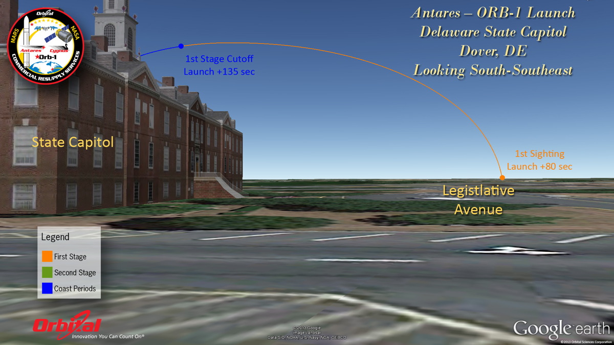 Orb-1 Launch View From the Delaware State Capitol