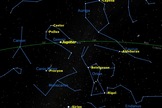 Jupiter reaches opposition with the Sun on Sunday, Jan. 5, 2014 surrounded by a ring of bright stars.