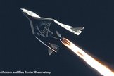 Virgin Galactic's private SpaceShipTwo suborbital space plane streaks across the sky in a supersonic rocket-powered test flight on Jan. 10, 2014 over Mojave, Calif. It is the third supersonic test flight for SpaceShipTwo, which is designed to fly two pilots and six passengers on suborbital spaceflights for $250,000 a seat.