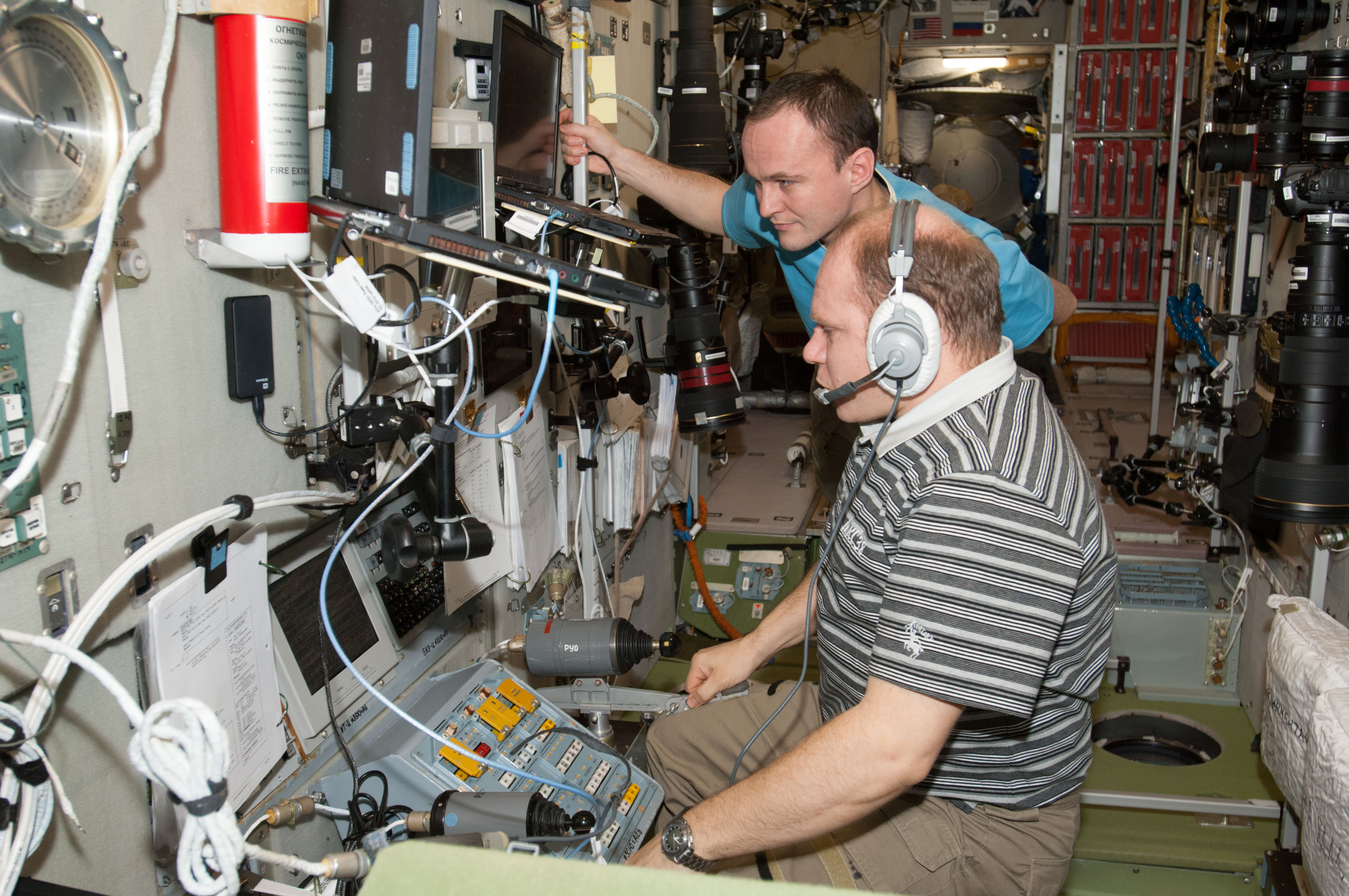 Russian Cosmonauts Monitor Data